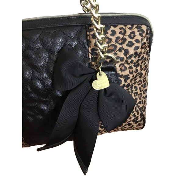 Betsey Johnson Leopard Print Handbag With Quilted Black Panel & Chain Straps - Picture 4 of 10
